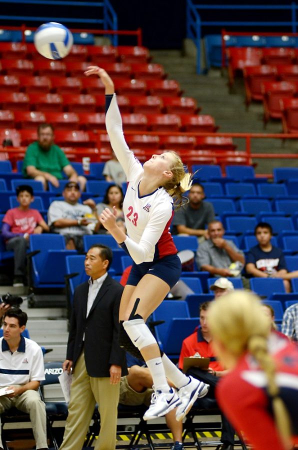Colin Prenger / Arizona Daily Wildcat

UA Womens Volleyball played against Washington State Sunday, Sept. 25, at the McKale Center. The UA volleyball team beat WSU in the second set. The photos were taken on Sept. 25.