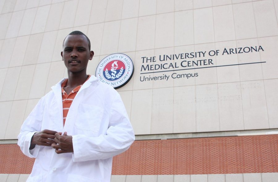 Kevin Brost  / Arizona Daily WIldcat

Somalian medical student Hussein Magale in front of The University of Arizona Medical Center on October 4, 2011.