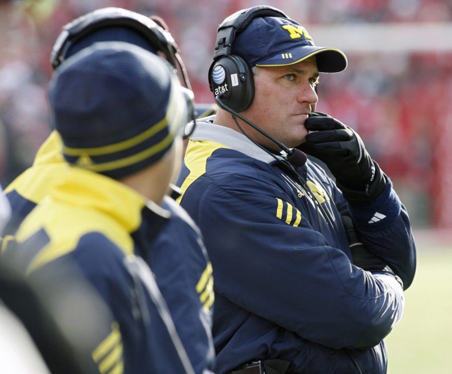 Michigan Wolverines coach Rich Rodriguez looks towards the score board during the final seconds of their game against Ohio State Buckeyes at Ohio Stadium in Columbus, Ohio, on Saturday, November 27, 2010. Ohio State won, 37-7. (Kyle Robertson/Columbus Dispatch/MCT)