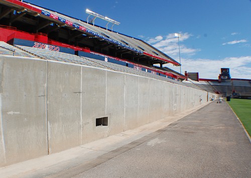 Ernie Somoza/ Arizona Daily Wildcat

Arizona Athletics introduces a newly constructed 5 ft wall at the University of Arizona football stadium made to block Zona Zoo fans from rushing the field.