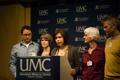 The family of patient Ronald Barber speaks at UMC on Wednesday Jan 12.  Barber was one of the victims of Saturdays shooting and is currently in good condition.