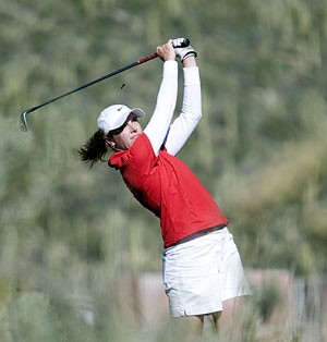 Arizona women's golfer Marisa Smith drives a ball in the Wildcat Invitational at Arizona National Golf Club on Tuesday. The No. 8 Wildcats finished the tournament in fourth place.