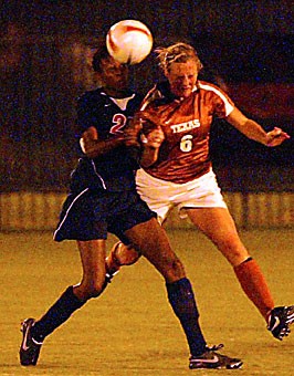 Arizona forward Jasmin Day fights off a Texas defender during the Wildcats 2-0 win over the then-No. 3 Longhorns Sunday night at Murphey Stadium.  Day scored the first goal of the game, all the support Arizona needed in the shutout. 