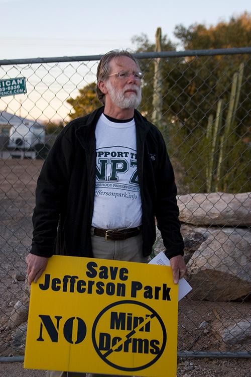 George Milan, who has lived in Jefferson Park for 34 years, met with other neighborhood members to protest the building of mini-dorms in the historic neighborhood on January 20, 2010.