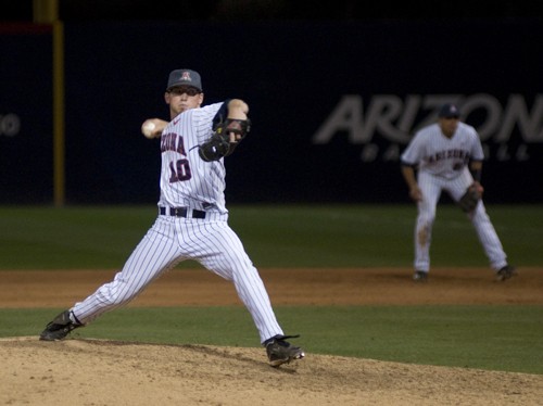 Tim Glass / Arizona Daily Wildcat

Arizona baseball freshman reliever Tyler Hale delivers a pitch during the Wildcats
