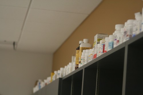 A collection of medications housed at Roy P. Drachman Hall. Of the 64 different pharmacies examined by the UA College of Pharmacy, 72 percent had ?failing? computerized decision support systems. 