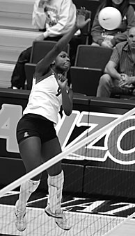 UA outside hitter Tiffany Owens rises for a kill during the Wildcats sweep of Washington State on Nov. 2 in McKale Center. Needing to win three out of the next four, the team takes its campaign on the road to play No. 6 California and No. 4 Stanford.  