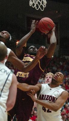 ASU guard James Harden drives to the hoop during a 53-47 Sun Devil win over Arizona in McKale Center on Jan. 21. Harden is one of several players who is growing a win-streak beard.