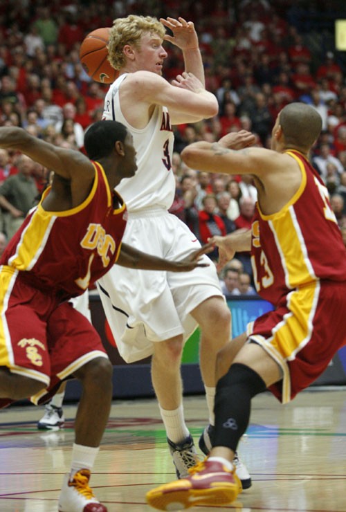 Arizona forward Chase Budinger lets the ball slip away from his hands in the first half of last nights 70-58 loss to USC in McKale Center. Budinger and guard Jerryd Bayless combined for 5-for-14 shooting with only 15 points from the floor.