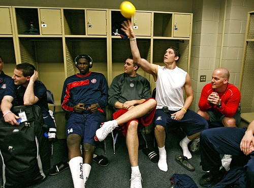 March 15, 2007 Bret Brielmaier throws a ball around in the locker room before Arizonas practice at the New Orleans Arena, Thursday, March 15, 2007 in New Orleans. 