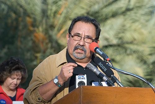 Rep. Raul Grijalva speaks in front of Old Main before marching to Reid Park on Monday.  This years Martin Luther King Jr. March paid tribute to the victims of the Tucson shooting.