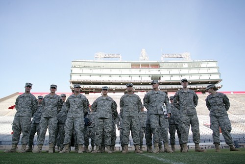Mike Christy / Arizona Daily Wildcat

UA students in the army, navy, and air force ROTC programs marched together in a pass-in-review Thursday at Arizona Stadium.