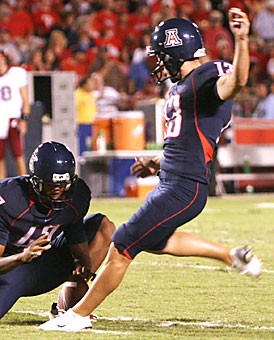 UA kicker Jason Bondzio lines up for an attempt during the Wildcats 48-20 win over Washington State on Sept. 29 at Arizona 