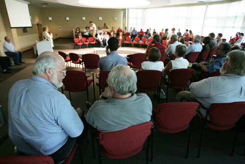 Mike Christy / Arizona Daily Wildcat

UA faculty members assemble for an open forum addressing the role of the universitys governing body on Wednesday in the SUMC. The forum, which did not include members of the central administration or any college deans, invited faculty to ask questions and express opinions on the issue.
