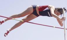 UA junior Gabriella Duclos clears the bar during the pole vault competition at the Jim Click Classic on April 3 at Drachman Stadium. The Wildcats will be competing in their conference championships on May 16 and the NCAAs on May 29.