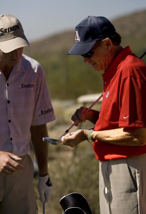 Arizona mens golf head coach Rick LaRose, right, talks  with former Wildcat and current PGA professional Jim   Furyk in October of 2007. LaRose enters 30th season as  head coach at Arizona and hopes to add to his legacy as  one of the top coaches in collegiate golf.