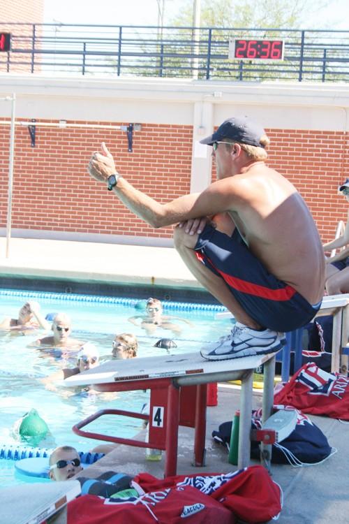 UA swimming and diving Head coach Eric Hansen leads the team during a practice on June 14. Hansen, previously the head coach at the University of Wisconsin-Madison, was hired in April to replace long-time coach Frank Busch.