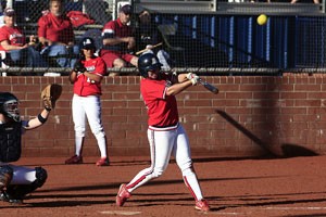 Laine Roth blasts a home run in a 16-0 win against La Salle on March 8 at Hillenbrand Stadium. Roth has gone yard in each of her last five games.