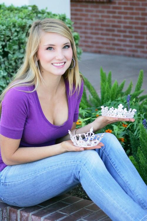 Veterinary Science Freshman Katy Bulkley displays her two previous pageant crowns. Katy is a contestant for the 2010 Miss Pima County Scholarship Pageant.