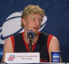 UA sophomore Chase Budinger addresses the media before this seasons first round of the NCAA Tournament. Questions regarding Budingers decision to enter the NBA draft still loom.
