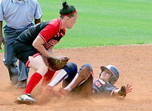 Claire C. Laurence/ Arizona Daily Wildcat

Junior shortstop Chelsie Mesa slides safely into second base as No. 1 softball defeated No. 10 Louisiana-Layfeyette 4-2 yesterday in Hillenbrand Stadium.