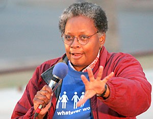 Mandy Carter, a lesbian activist, spoke on the UA Mall Friday evening. Carter was a guest speaker during the Awareness Concert, which was the concluding event of Awareness Week.  