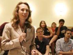 In this Oct. 27, 2010 file photo, congresswoman Gabrielle Giffords speaks to the Young Democrats in the Kiva room of the SUMC alongside congressman Raul Grijalva.
