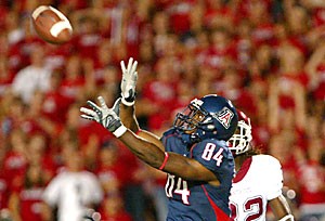 UA receiver Terrell Turner hauls in a 65-yard pass down to the WSU 1-yard line during Arizonas 48-20 win over the Cougars. With two catches, Turner accounted for 87 of quarterback Willie Tuitamas 346 passing yards.