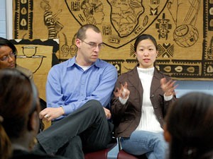 Trisa Shin-Jackson and husband Jeff Jackson share their interracial marriage experience at a panel held yesterday in the Martin Luther King Jr. Student Center. Shin-Jackson describes her parents mixed reactions when she announced she was going to marry outside her race. 