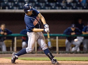 Arizona third baseman Brad Glenn swings at a pitch in last nights 10-6 win at Isotopes Park in Albuquerque, New Mexico. The Wildcats baseball team has now won six games in a row and have a chance for seven if they can beat the Lobos today.