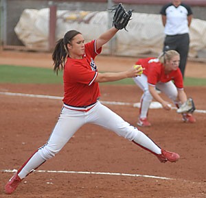 Freshman pitcher Sarah Akamine winds up to pitch in Arizonas 4-3 win over Northwestern Feb. 10 in Tempe. Akamine expected to see time at third base, but has gone 4-0 as a pitcher instead.