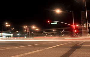 Cars pass though the intersection at East Speedway Boulevard and North Park Avenue last night where a photo radar system may be installed. The Tucson Police Department is investigating the most effective areas around campus to try to catch speeders and red light runners.
