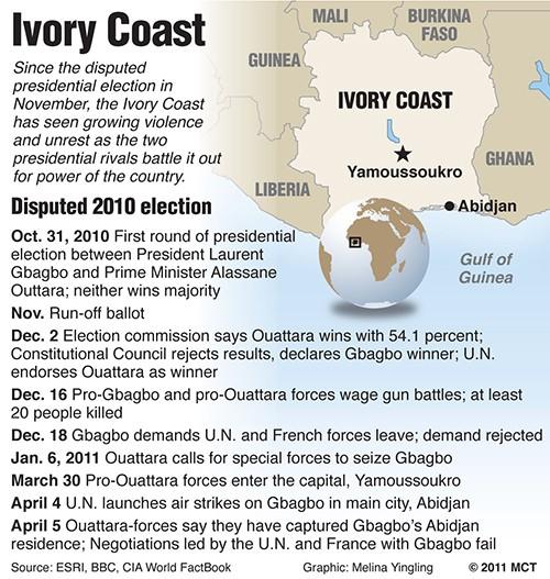 Timeline of recent events in the West African nation Ivory Coast, includes map. MCT 2011<p>

11000000; krtgovernment government; krtnews; krtpolitics politics; krtworld world; POL; krt; 16010000; krtwar war; WAR; facts; ivory coast; map; 2011; krt2011; mctgraphic; krtworldnews; 11003000; 11024000; krteln election; krtworldpolitics; VOTE; krtafrica africa; CIV; cote d'ivoire ivory coast; krt mct; yingling; african american african-american black; krtdiversity diversity