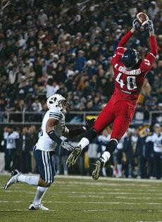 UA tight end Rob Gronkowski goes full extension to make a catch during a 31-21 Wildcat win against BYU in the Las Vegas Bowl on Dec. 20. Gronkowski was named to the Rotary Lombardi Award Watch List for his productive season last year.