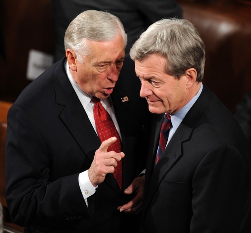 Senators Steny Hoyer (D-MD), left, and Max Baucus (D-MT) talk before President Barack Obama gave his State of the Union address to Congress on Capitol Hill, Wednesday, January 27, 2010 in Washington, D.C. (Olivier Douliery/Abaca Press/MCT)