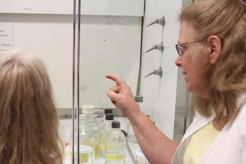 Will Furgeson/ Arizona Daily Wildcat

Raina Maier, professor in the department of soil, water and environmental science, observes a visiting researcher refine her patented biosurfactant. The shot was taken in room 322 of the Family and Consumer Science building. 
