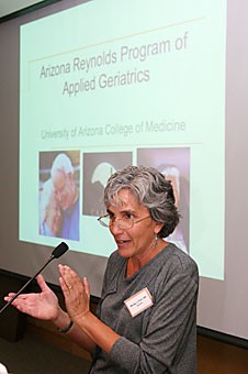 Mindy Fain, director of the Arizona Reynolds Program of Applied Geriatrics, opens a reception yesterday afternoon to celebrate receiving a $1.9 million grant. The grant money will be used to create new education programs to further applied geriatric medicine.