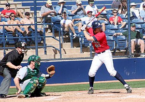Arizona designated hitter C.J. Ziegler awaits a pitch in Saturdays 15-7 win over Sacramento State at Sancet Stadium. Ziegler hit .417 (5-for-12) with a double, three home runs, eight RBIs and scored five runs in the three-game weekend sweep.