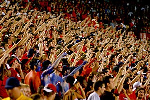 Arizona students pack the Arizona Stadium student section to capacity Saturday to watch Arizonas season opener against Brigham Young. The Wildcats sold out their first home opener since they played Ohio State in the first home game of 2000.