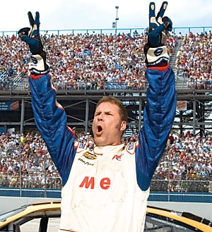 Ricky Bobby (Will Ferrell) celebrates a victory in Talladega Nights. Lets hope this movie finishes on top as well.