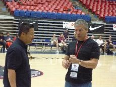 Hal Pastner, right speaks with Jim Storey, the creator of the Arizona Cactus Classic, on Lute and Bobbi Olson Court in McKale Center before the third annual Cactus Classic championship game on Sunday. Pastner built the Houston Hoops program with his son, Josh, a UA assistant coach who will soon leave for Memphis.