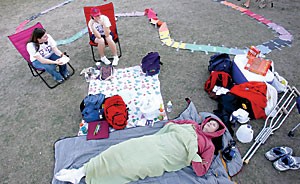 Undeclared sophomore Victor Vallet catches some shut-eye before starting his leg in last year's Relay for Life  on April 2, 2006. Vallet said his goal was to get some rest while the majority of people were walking.