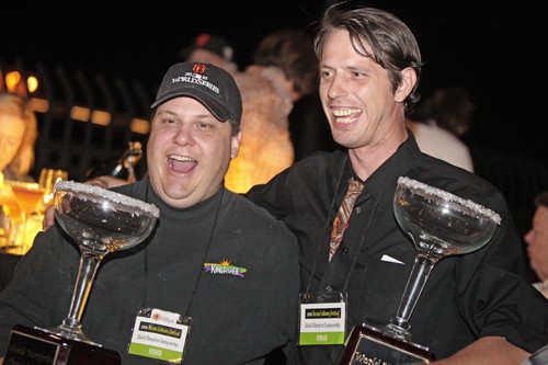 Mike Christy / Arizona Daily Wildcat

Pete Hoge, left, of Kingfisher, and Harold Garland of Cup Cafe celebrate their Peoples Choice and Judges Choice (respectively)awards at the World Margarita Championships Thursday, Oct. 28, 2010, at Maynards in downtown Tucson, Ariz. The championships were part of the larger Tucson Culinary Festival that featured some of the citys finest food and wine with proceeds benefitting Diamond Childrens Research Hospital at UMC.