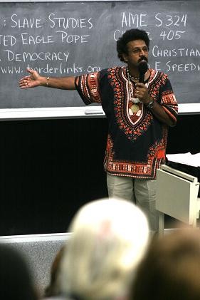 Sam Shumaker / Arizona Daily Wildcat

Julian Kunnie, professor of african american studies at the UA, gives a fiery speech last night about the horrors in New Orleans surrounding hurricane Katrina in the Aerospace and Mechanical Engineering auditorium room 202.