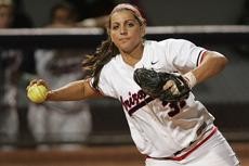  UA senior Jenae Leles prepares to throw the ball during an 11-3 Wildcat win against Oregon on March 28 at Hillenbrand Stadium. Leles and five other Arizona seniors will play their last home games in a UA uniform this weekend against UCLA on Friday and Washington on Saturday and Sunday.