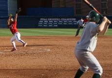 Arizonas Sarah Akamine prepares to launch a pitch toward the plate during a 10-0 UA win against North Dakota State on Friday at Hillenbrand Stadium. The Wildcats outscored their opponents by a combined margin of 53-5 in six wins this weekend.