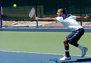 Ravid Hazi reaches out for the return during a match last season against ASU at the Robson Tennis Center. Hazi reached the finals in the singles bracket yesterday, when his run at the Aggie Fall Invitational in Las Cruces, N.M., came to an end.