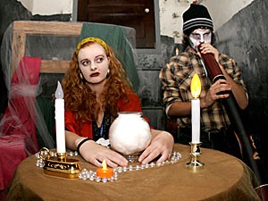 Creative writing freshman Heather Price-Wright, left, and Caleb Weaver, a freshman majoring in astronomy and physics, act as part of Yuma Residence Halls Haunted Dungeon 