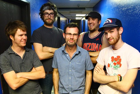 Gordon Bates / Arizona Daily Wildcat

From left, Andrew Bates, bass, Nate Jasensky, guitar, Zachary Bennet-Toporek, guitar and vocals, Ryan Slater, drums and Tommy Cormier, keyboard, are members of local Tucson band Young Mothers will be making their Sky Bar appearance during Club Crawl this weekend.

