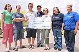 Jake Lacey /Arizona Daily Wildcat

People from a residence hall won Recycle Mania

Solie Vargas (older lady) Field Coordinator

Sean Howie (white striped) math creative writing freshman

Jessica Schluederberg (green shirt) geography senior

Darshit Valia (striped) finance sophomore

William Luycoff (olive t) pre-business freshman

Danica Scarborugh (blue) pre- physiological sciences freshman

Courtney Johnson (tan) journalism and german studies senior